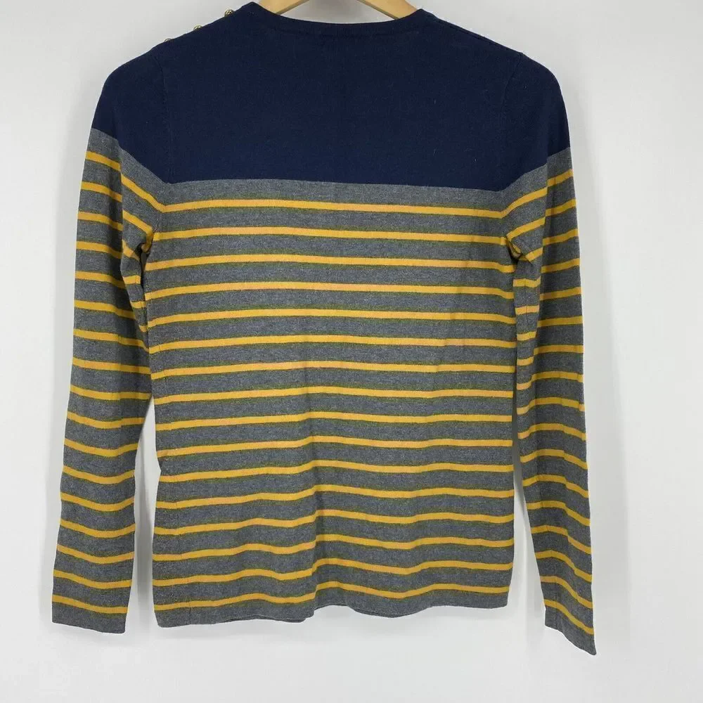J McLaughlin Sweater Size Small Womens Navy Gray Yellow Knit Striped Color Block - Picture 5 of 7